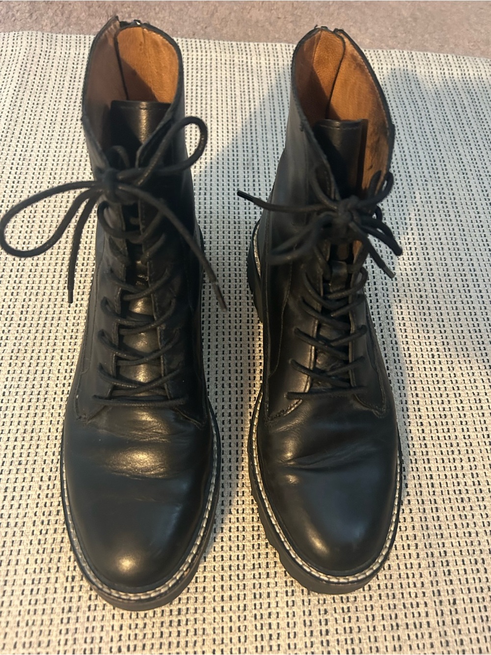 Men's Black Leather Lace-Up Combat Boots